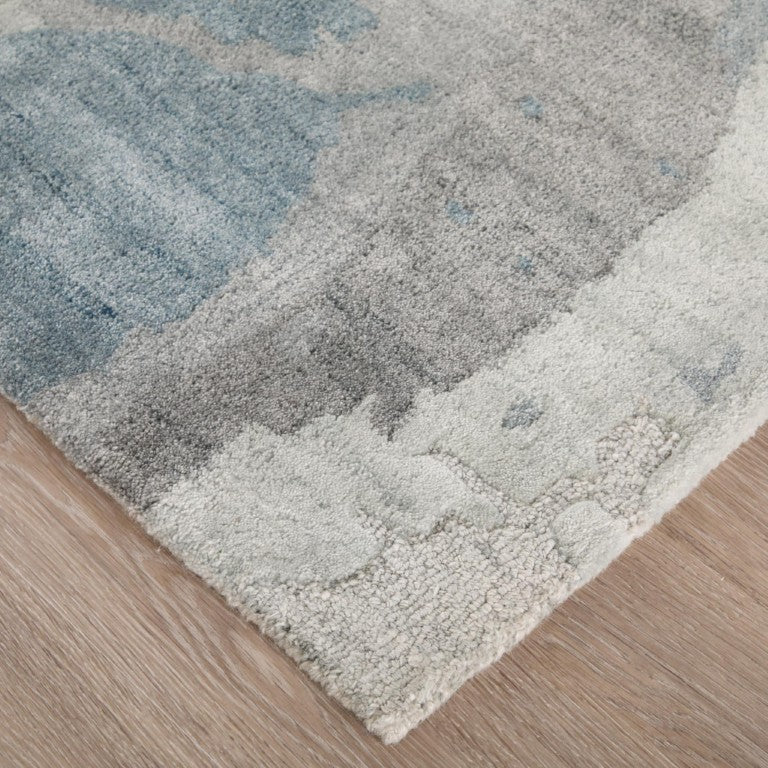 10 X 14 Hand Tufted Wool Blend Abstract Area Rug in Blue and Ivory Tones