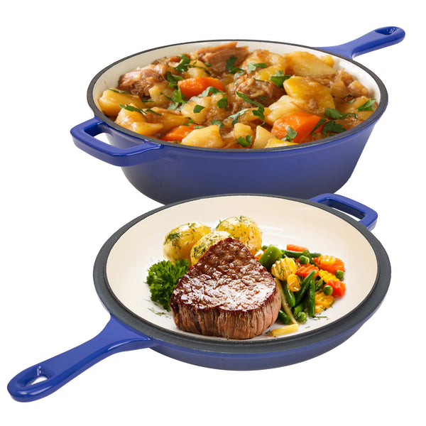 English Elm Enameled Cast Iron Skillets Dutch Oven Set 3QT + 1.5QT – Durable Heat-Retaining, Versatile Cookware Blue T3950P399254