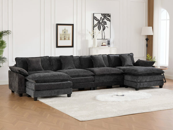 English Elm Wider Armrest 3-Seat Sectional Sofa - Modern Modular Design, Cloud-Like Comfort, Chenille Fabric, Black W1143S00043-GIGA