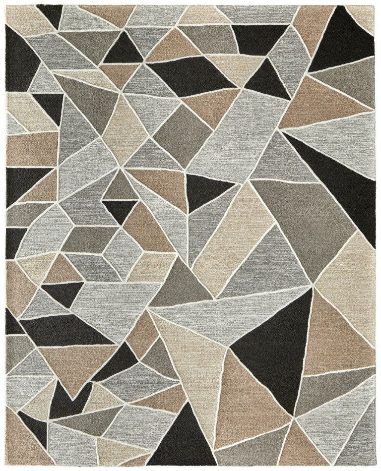 HomeRoots 3x5 Hand Tufted Wool Area Rug Abstract Blue Ivory Plush Pile for Modern Spaces 722226