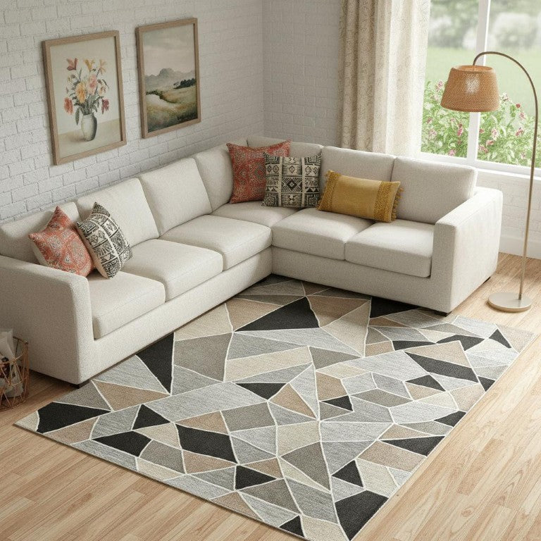 10 X 14 Hand Tufted Wool Abstract Area Rug in Blue Ivory for Living Rooms