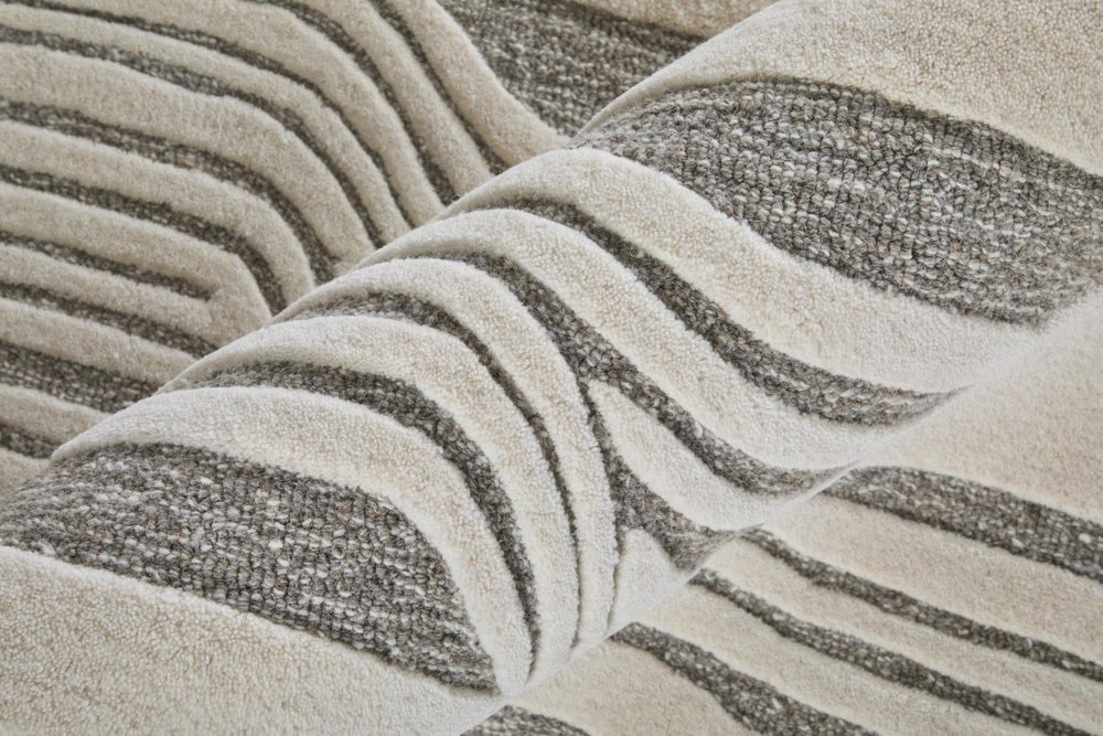 HomeRoots 12 X 15 Hand Tufted Wool Abstract Area Rug in Blue Ivory for Large Living Rooms 722238