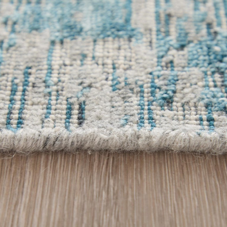 HomeRoots Hand Knotted Oriental Rayon Area Rug Blue Ivory Low Pile Traditional Living Room Decor 10' x 14' 722256