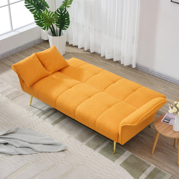 English Elm 70-inch Teddy Fleece Sofabed Convertible Futon with Adjustable Arms & Backrest, Plush Studio Bed Lounge Yellow W2290P257425