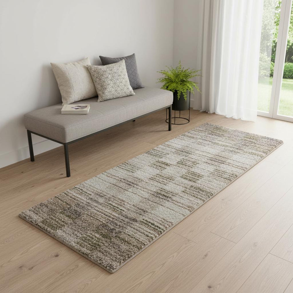 7 Foot Blue Ivory Geometric Plush Polypropylene Rug for Modern Living Spaces