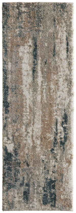 HomeRoots 7 Foot Abstract Blue Ivory Power Loomed Polypropylene Rug for Hallways and Entryways 722305