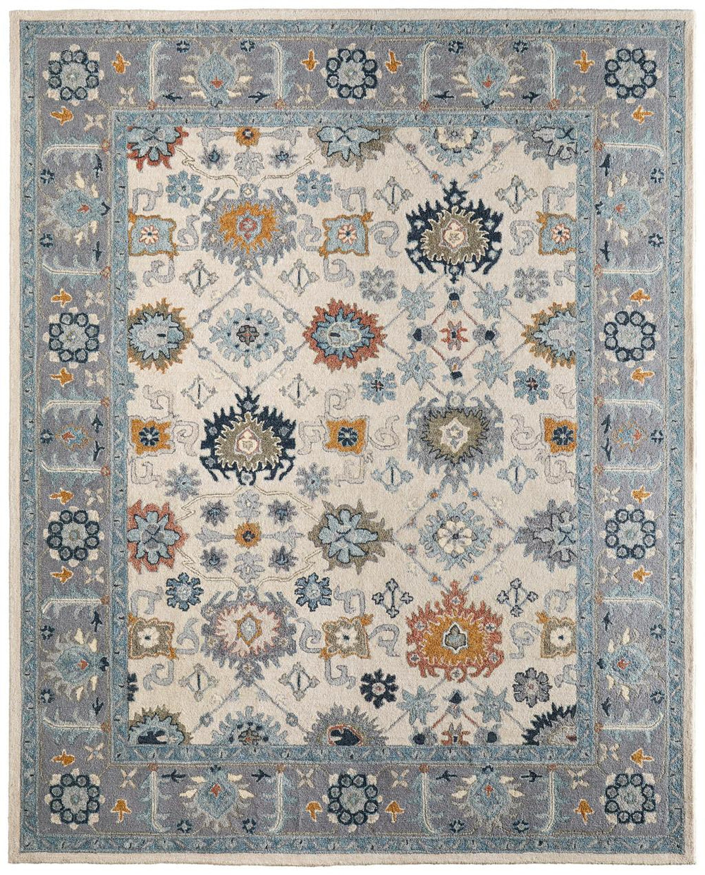 HomeRoots 8 X 10 Wool Hand Tufted Floral Area Rug in Blue Ivory for Living Room 722323