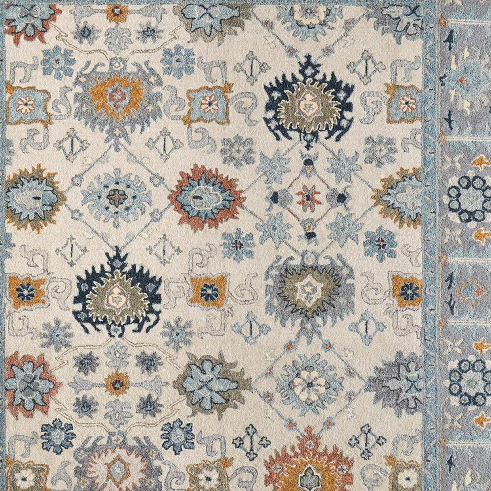 HomeRoots 8 X 10 Wool Hand Tufted Floral Area Rug in Blue Ivory for Living Room 722323