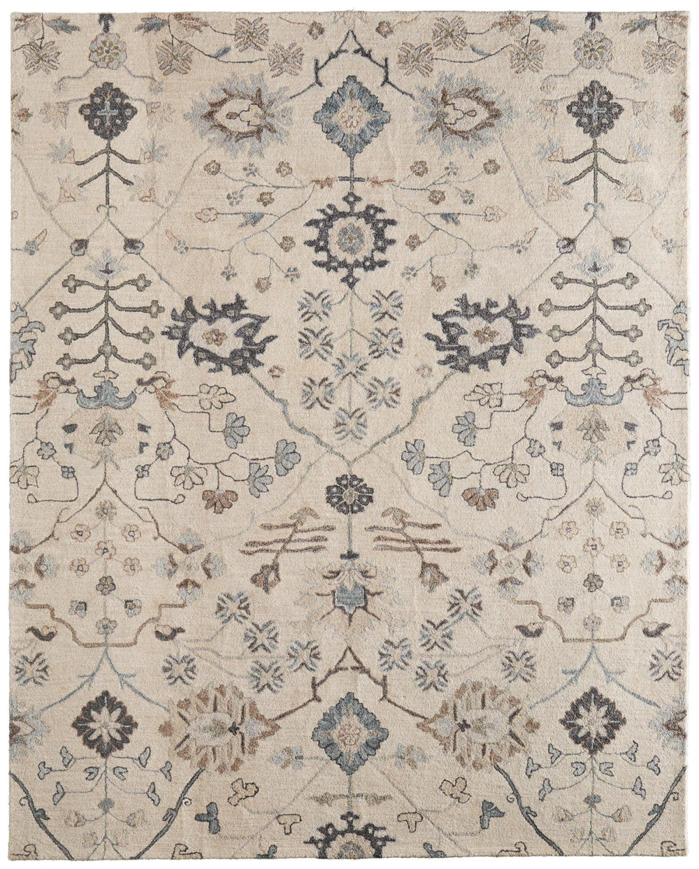 HomeRoots 10 X 14 Hand Tufted Wool Floral Area Rug Transitional Blue Ivory Living Room 722335