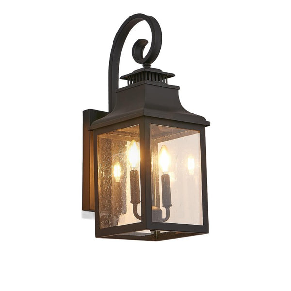 Black Dual Glass Pendant Lanterns Weather Resistant Fixture for Porch and Entryway