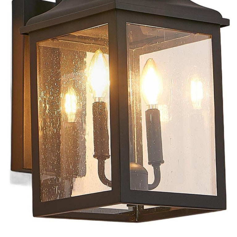HomeRoots Black Dual Glass Pendant Lanterns Weather Resistant Fixture for Porch and Entryway 722389