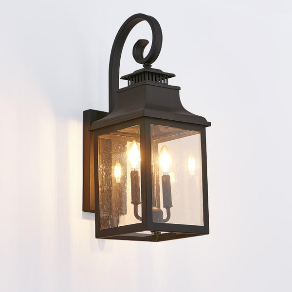 Black Dual Glass Pendant Lanterns Weather Resistant Fixture for Porch and Entryway