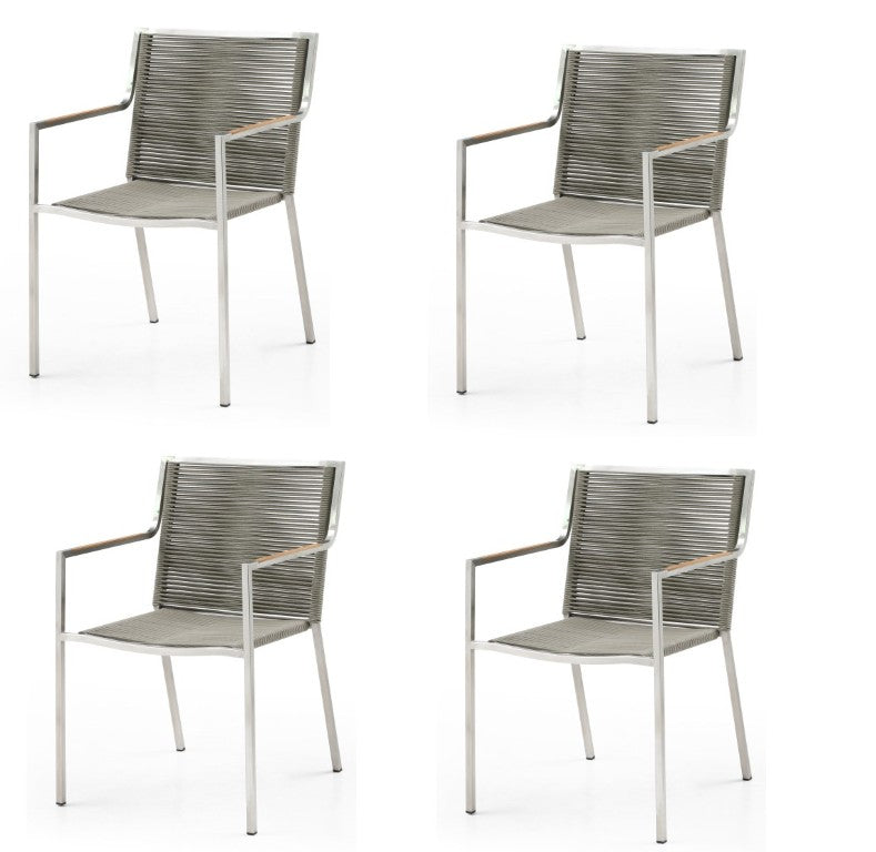 HomeRoots Set of Four Woven Steel Patio Arm Chairs Weather Resistant Outdoor Seating in Warm Tan 722391