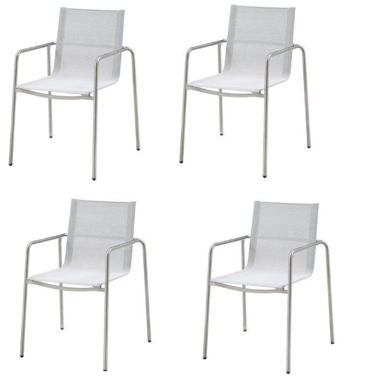 HomeRoots Set of Four Steel Frame Sling Patio Arm Chairs for Outdoor Dining and Lounging 722393