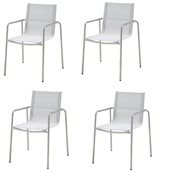 HomeRoots Set of Four Steel Frame Sling Patio Arm Chairs for Outdoor Dining and Lounging 722393