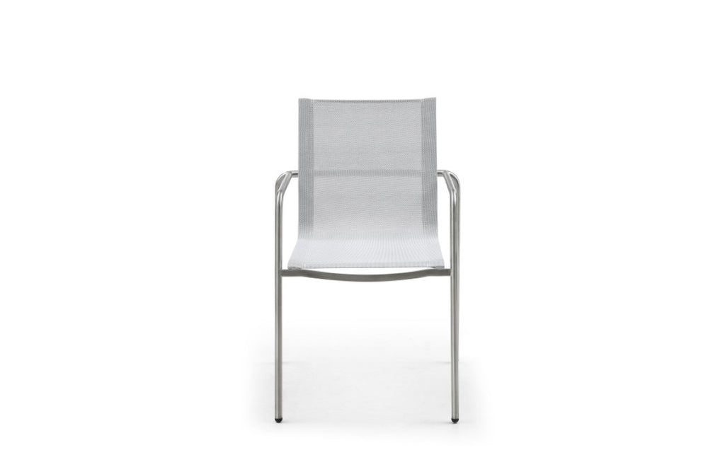HomeRoots Set of Four Steel Frame Sling Patio Arm Chairs for Outdoor Dining and Lounging 722393