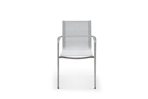 Set of Four Steel Frame Sling Patio Arm Chairs for Outdoor Dining and Lounging