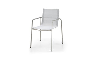 Set of Four Steel Frame Sling Patio Arm Chairs for Outdoor Dining and Lounging