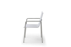 Set of Four Steel Frame Sling Patio Arm Chairs for Outdoor Dining and Lounging