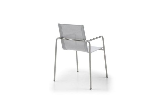 Set of Four Steel Frame Sling Patio Arm Chairs for Outdoor Dining and Lounging