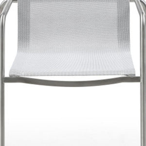 Set of Four Steel Frame Sling Patio Arm Chairs for Outdoor Dining and Lounging