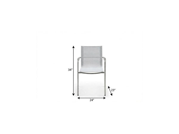 Set of Four Steel Frame Sling Patio Arm Chairs for Outdoor Dining and Lounging