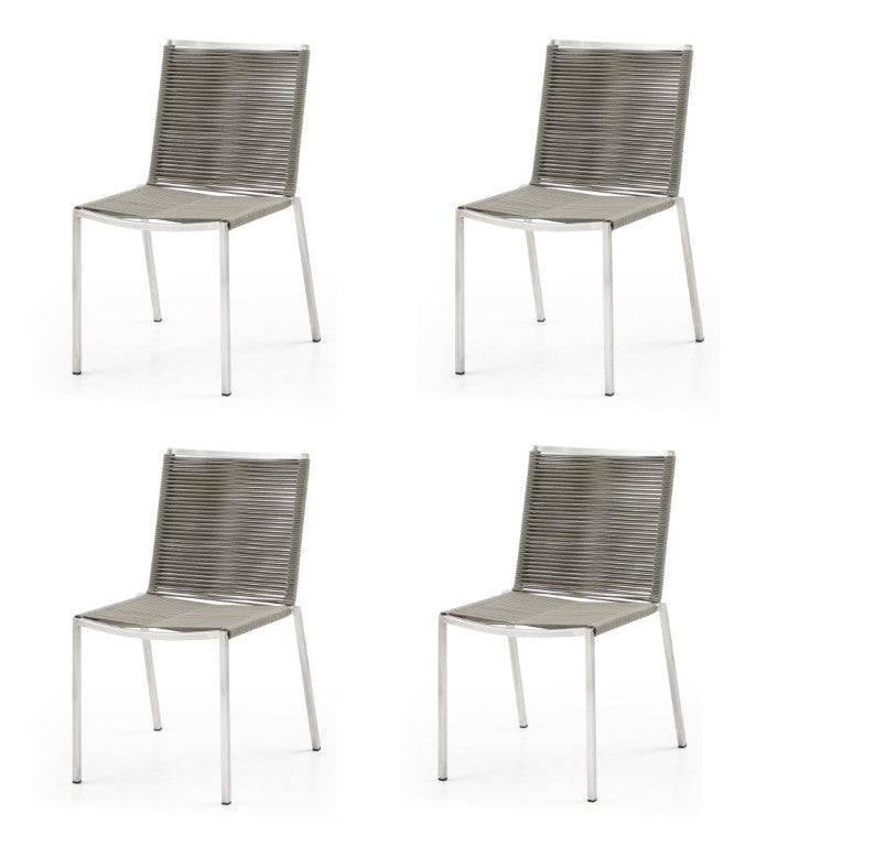 HomeRoots Set of Four Woven Steel Patio Dining Chairs Weather Resistant Outdoor Seating 722394