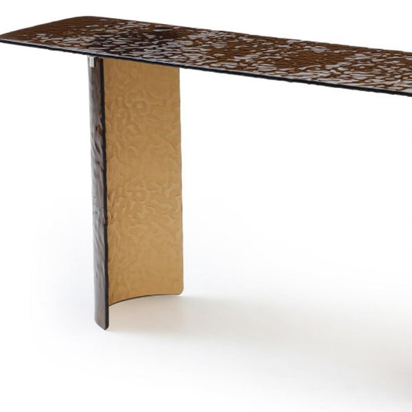 63 Inch Bronze Finish Glass Top Double Pedestal Entryway Console Sofa Table