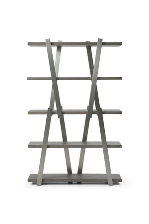 HomeRoots 71 Inch Geometric Four Tier Bookcase in Stainless Steel with Gray Wood Shelving 722399