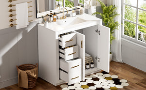 English Elm 36'' Bathroom Vanity with Ceramic Sink Combo, Solid Wood Frame, Soft-Close Drawers and Stylish Retro Groove Design White N710P291684K