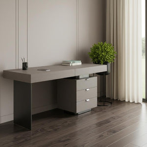 71 Inch Gray Writing Desk with Five Drawers Stainless Steel Frame Home Office