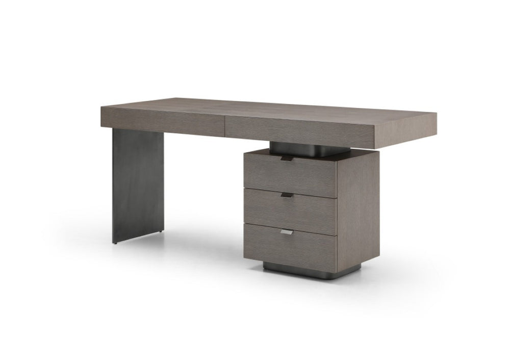 71 Inch Gray Writing Desk with Five Drawers Stainless Steel Frame Home Office