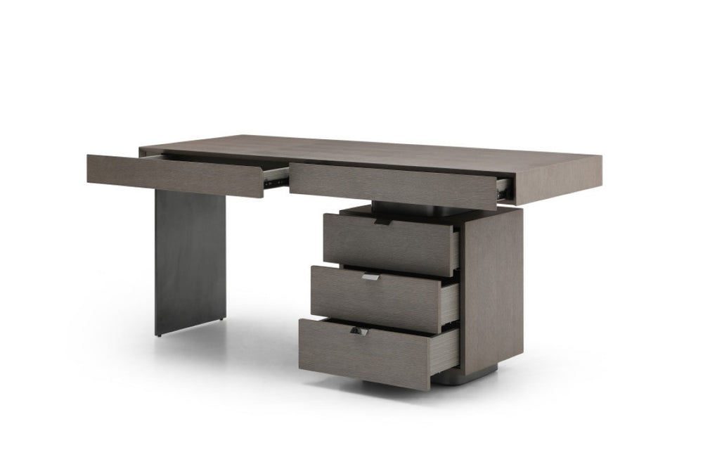 71 Inch Gray Writing Desk with Five Drawers Stainless Steel Frame Home Office