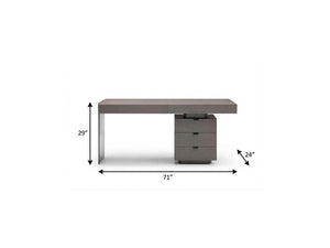 71 Inch Gray Writing Desk with Five Drawers Stainless Steel Frame Home Office