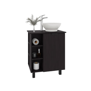 English Elm Vanity Black Wengue Engineered Wood Sink Cabinet with 1 Door 5 Shelves 4 Legs Compact Storage B097P350316