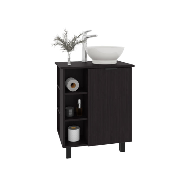 English Elm Vanity Black Wengue Engineered Wood Sink Cabinet with 1 Door 5 Shelves 4 Legs Compact Storage B097P350316