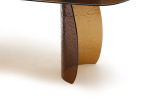 94 Inch Bronze Finish Glass Top Pedestal Dining Table Seats Eight in Grand Style
