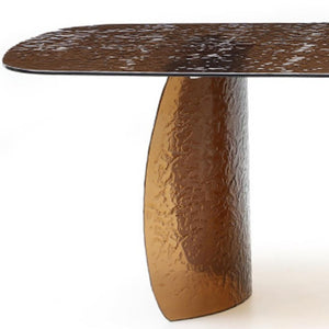 94 Inch Bronze Finish Glass Top Pedestal Dining Table Seats Eight in Grand Style