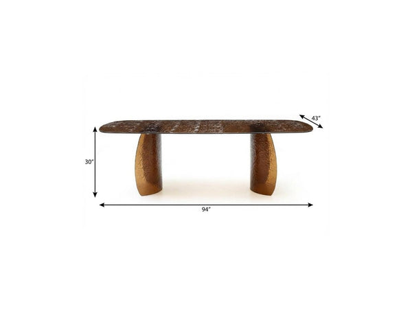 94 Inch Bronze Finish Glass Top Pedestal Dining Table Seats Eight in Grand Style