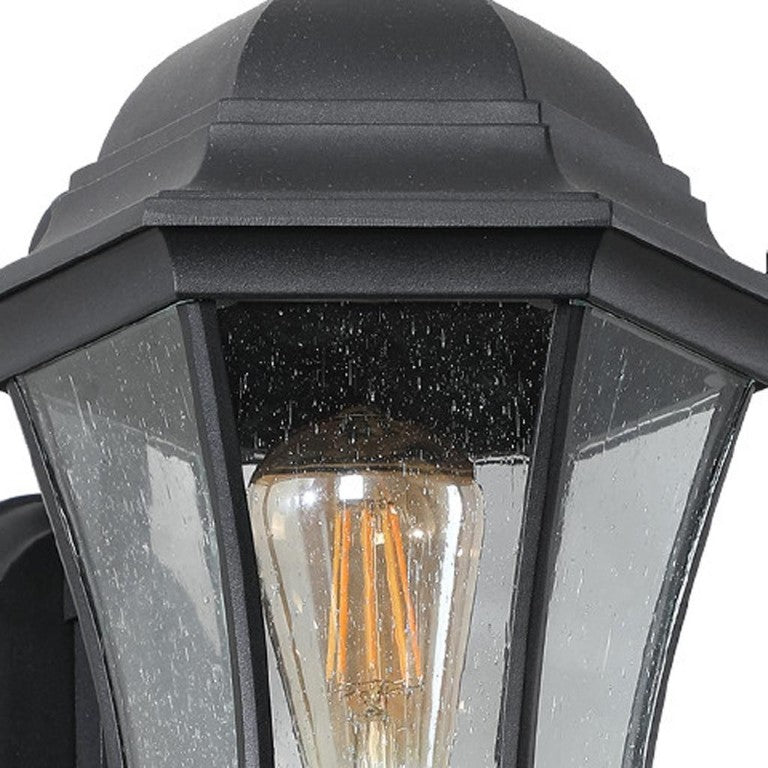 HomeRoots Black Metal Outdoor Pendant Light with Glass Shade for Porch Patio or Entryway Decor 11" W x 19.5" H x 9.4" D 722451