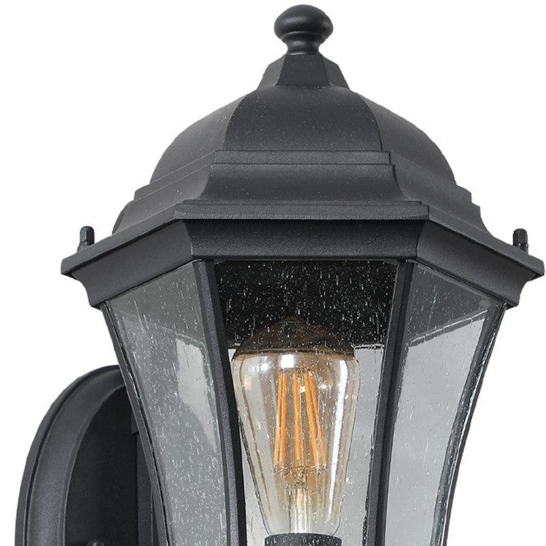 HomeRoots Black Metal Outdoor Pendant Light with Glass Shade for Porch Patio or Entryway Decor 11" W x 19.5" H x 9.4" D 722451
