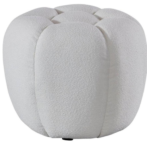HomeRoots 19 Inch Boucle Fabric Tufted Round Ottoman Accent Pouf for Living Room Decor 722459