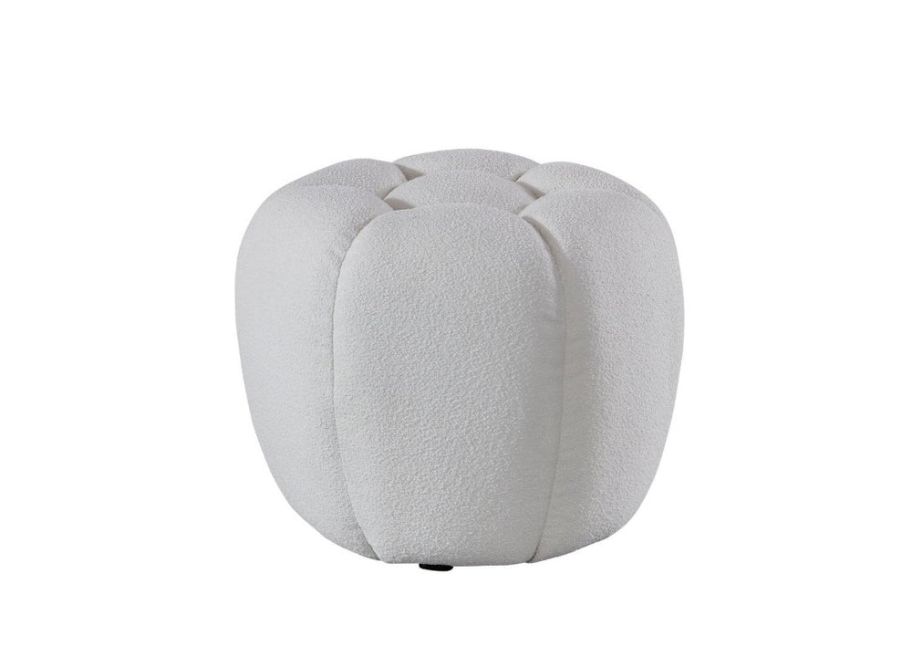HomeRoots 19 Inch Boucle Fabric Tufted Round Ottoman Accent Pouf for Living Room Decor 722459
