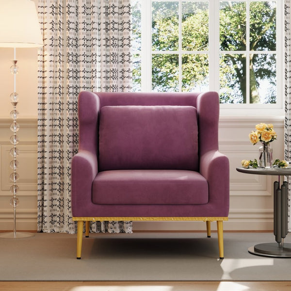 English Elm Modern Velvet Accent Chair Curved Arms Plush Cushion Upholstered Seat for Living Room Purple N763P360686I