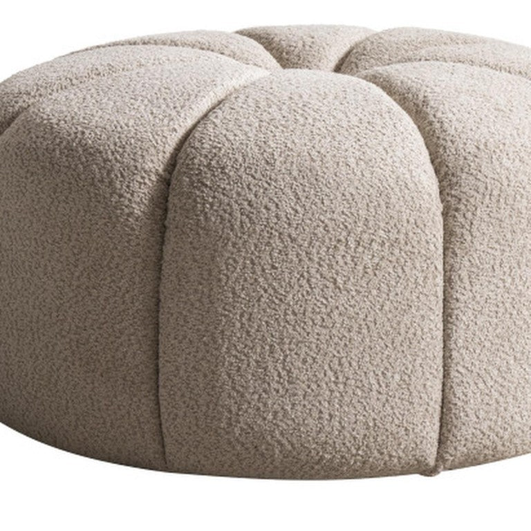 32 Inch Taupe Boucle Round Ottoman Tufted Upholstery for Modern Living Rooms