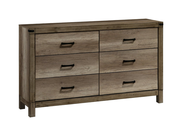 English Elm 1pc Five-Drawer Chest in White Mist Finish with Metal Knobs & Handles, Spacious Bedroom Storage Solution Brown 63.5 L x 19.5 W x 39 H B011P228966