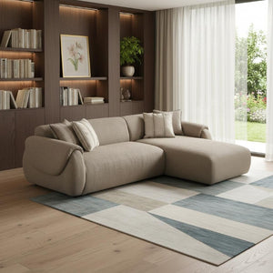 Taupe Boucle Sectional with Chaise Two Piece Living Room Sofa Including Toss Pillows