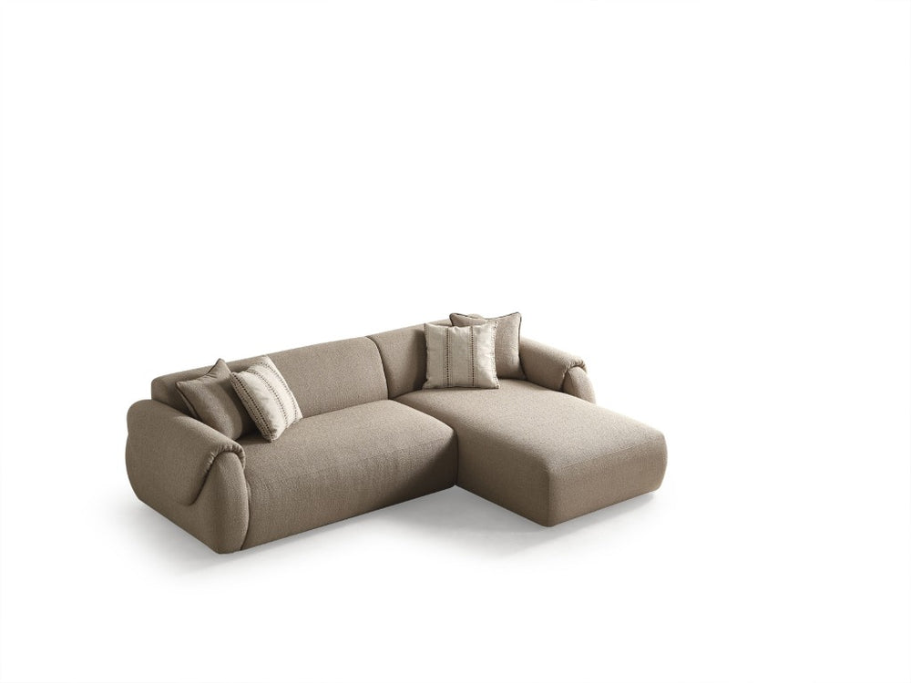 HomeRoots Taupe Boucle Sectional with Chaise Two Piece Living Room Sofa Including Toss Pillows 722491