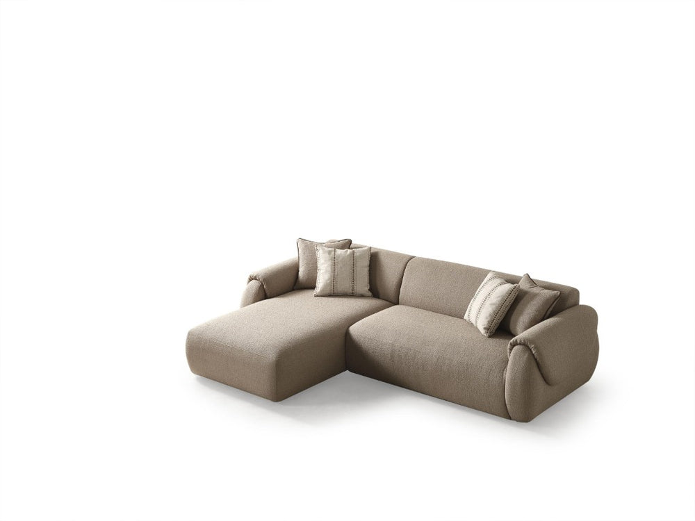 HomeRoots Taupe Boucle Sectional with Chaise Two Piece Living Room Sofa Including Toss Pillows 722491