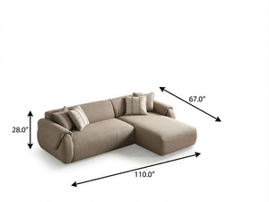 Taupe Boucle Sectional with Chaise Two Piece Living Room Sofa Including Toss Pillows